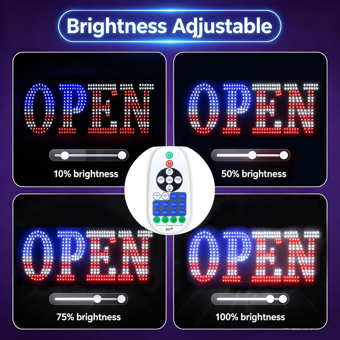 LED Open Signs for Business, 30"x10" Large Dimmable Open Sign