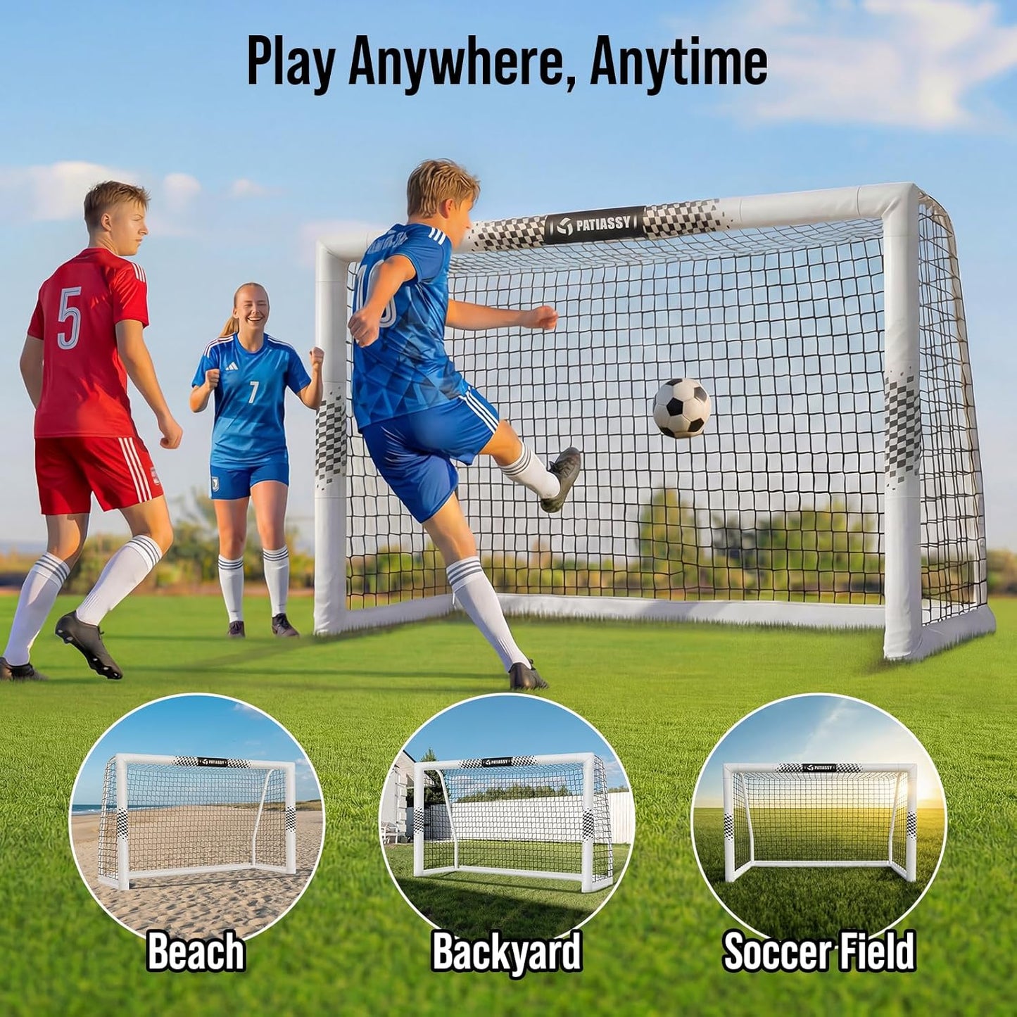 Soccer Goal for Backyard, 8x6/6x4 FT Heavy Duty Soccer Net with Safety Foam Padded Metal Post, Durable Goals with Training Set Agility Ladder & 12 Cones for Youth & Adults Practice 8x6 FT