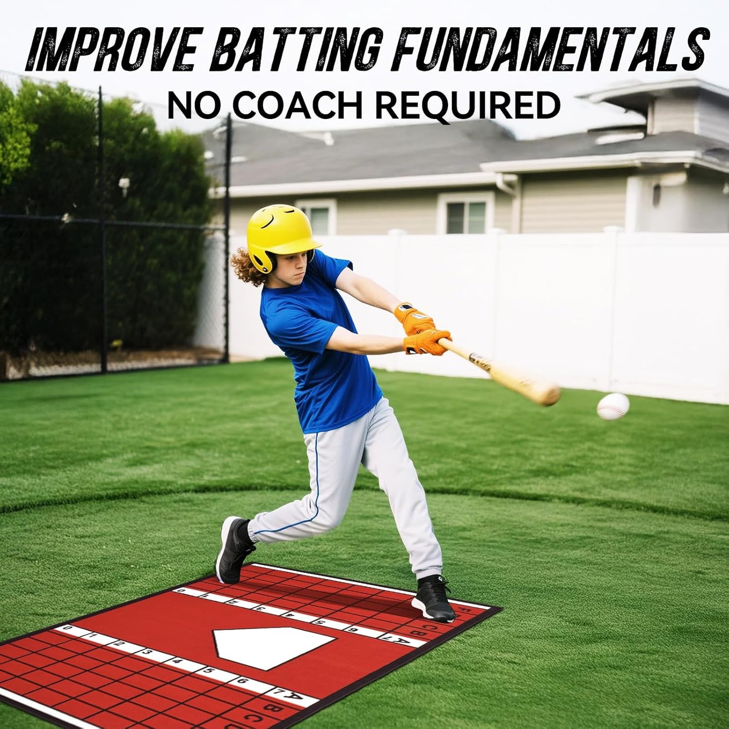Baseball Hitting Mat, 7mm Thickened, Anti-Curl Reinforced Edge Wrapping Batting Mat with Grid Alignment, Anti Slip TPR Base, Home Plate Mat for Garage Backyard, 6.5x4 ft