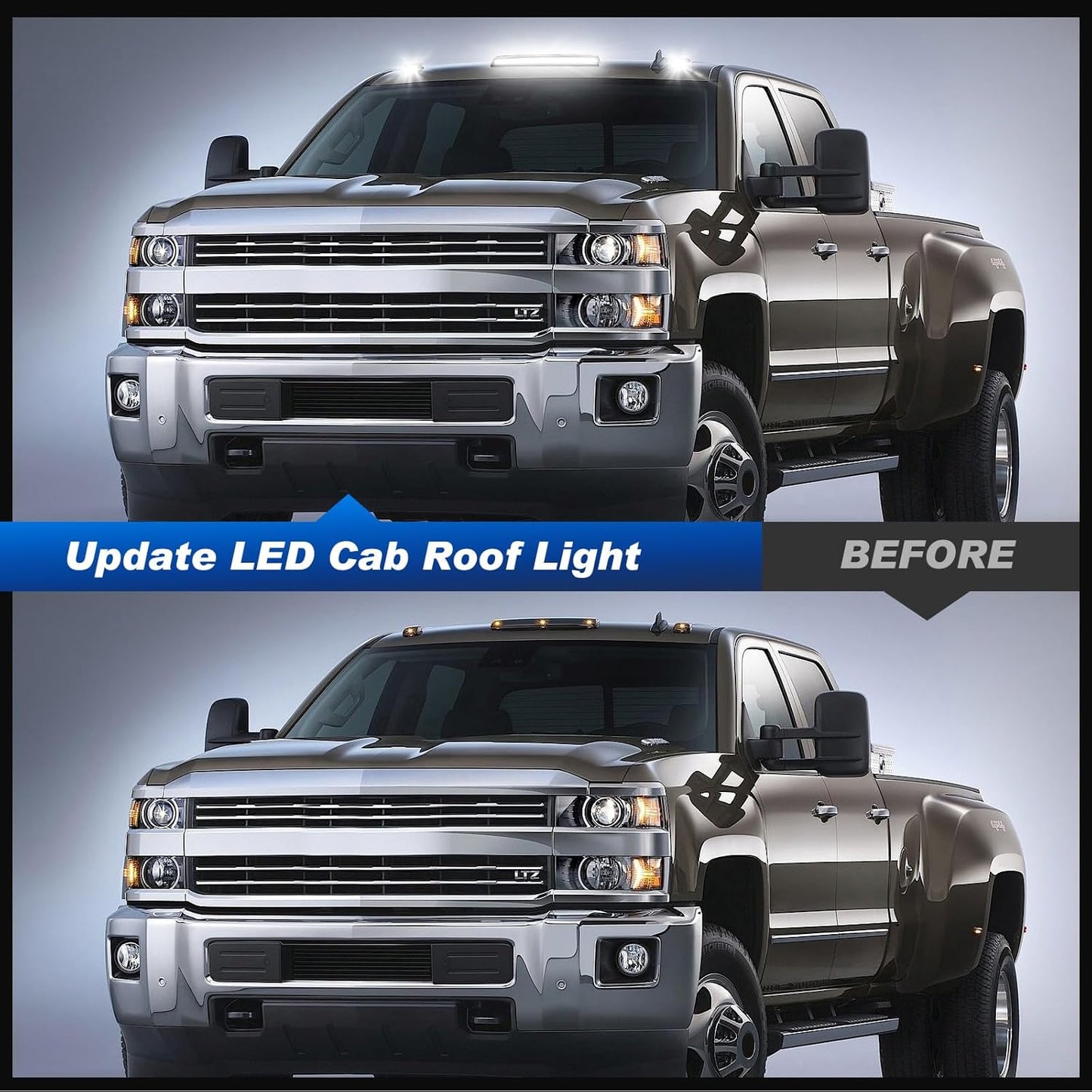 LED Cab Roof Marker Lights Compatible with 2015 2016 2017 2018 2019 Silverado Sierra 2500HD 3500HD, Top Cab Clearance Lights for Pickup Trucks, Smoked Len White Light C | 2015-2019 Silverado Sierra | White Light Smoked Len