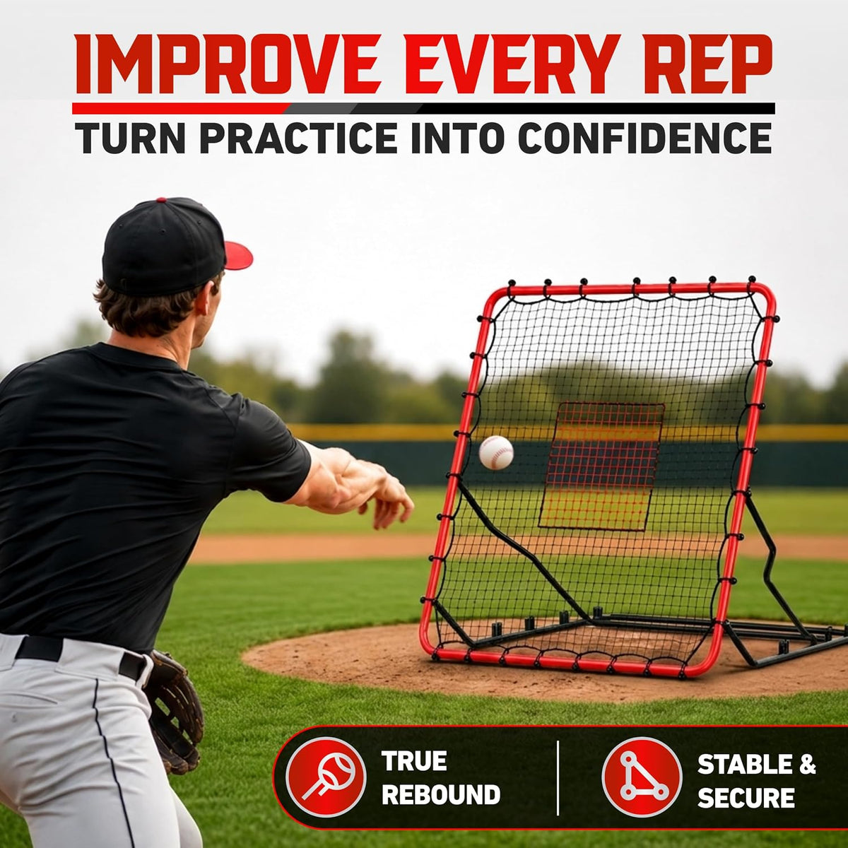 Baseball Rebounder Net, 4 x 4.5 ft, 4 Adjustable Angles