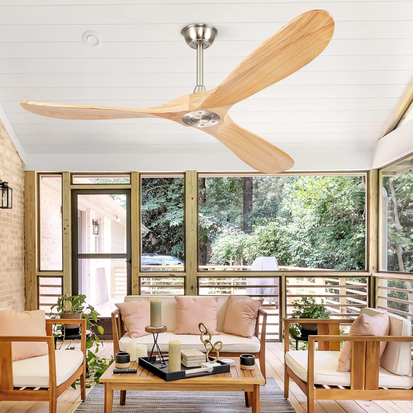 52' Ceiling Fans without Lights, Solid Wood Ceiling Fan with Remote Control No Light, Modern Ceiling Fan with 3 Blades