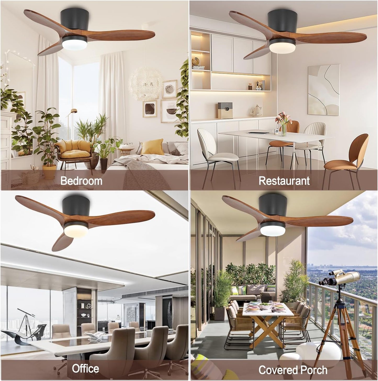 42 Inch Flush Mount Ceiling Fan with Lights 3 Wood Fan Blade Noiseless Reversible DC Motor Remote Control Flush Mount Ceiling Fan with Light