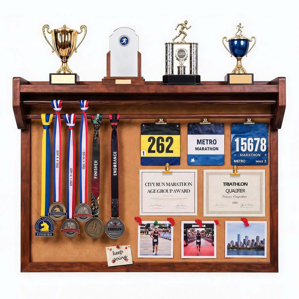 Wooden Medal Display, DIY Sports Achievement Wall, Trophy & Race Bib Holder