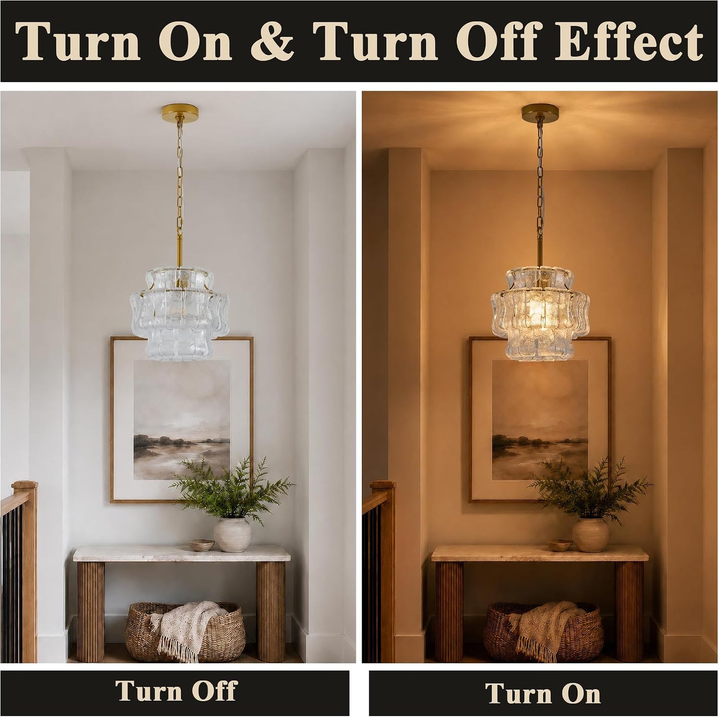 12 Inch Modern Gold Clear Glass Round Chandelier | 1-Light 3-Tier Layered Glass Ceiling Light Fixture for Bedroom, Entryway, Kitchen, Hallway, Closet Gold - Clear Glass 12"