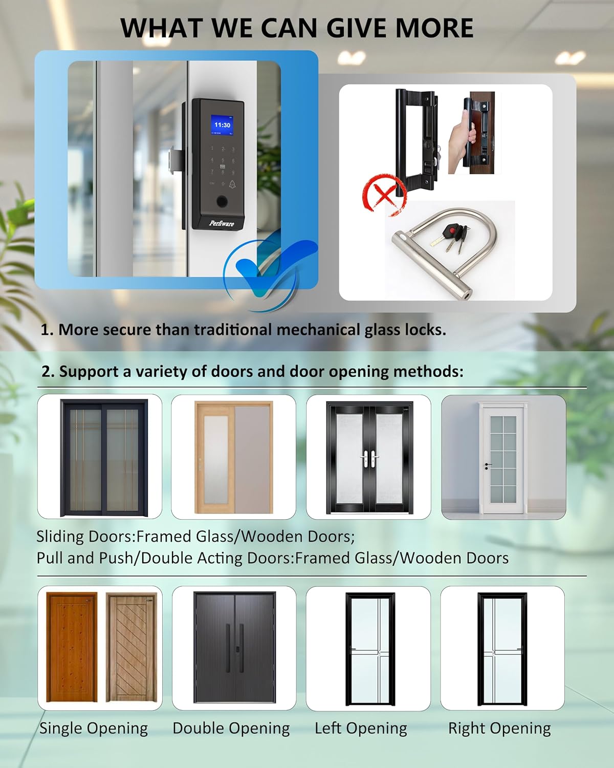 Framed Sliding Glass Door Lock,Perfiware LG2375 Smart Sliding Door Locks Fingerprint Keypad Pin Screen,Keyless Entry for Sliding Glass/Wooden