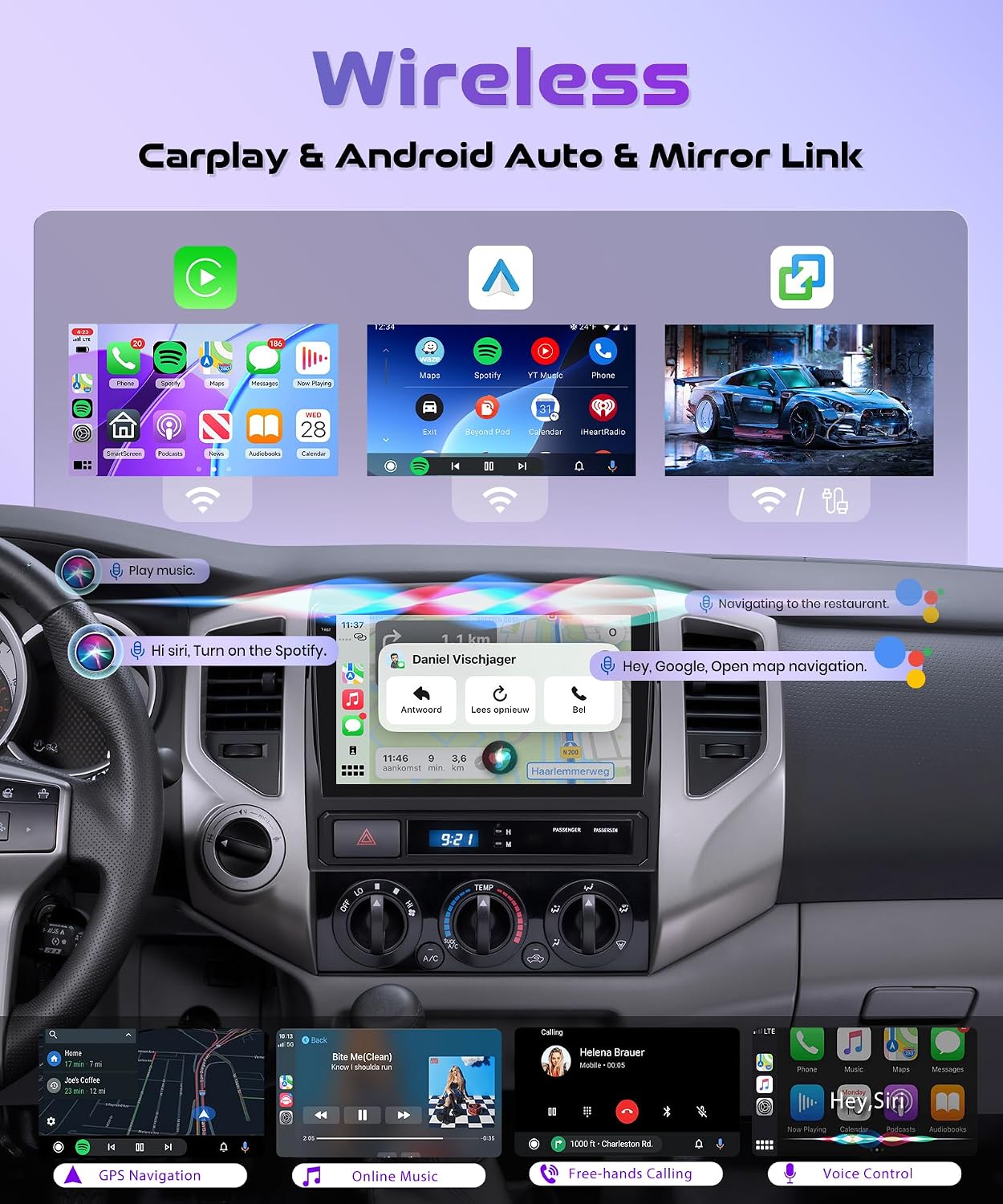 Rimoody 4G+64G Android 15 Car Stereo Radio for Toyota Tacoma 2005-2015, Wireless Carplay Andorid auto Mirror Link 9'' Screen GPS 5G-WiFi Bluetooth 5.0 FM/RDS EQ-32 SWC Backup Camera