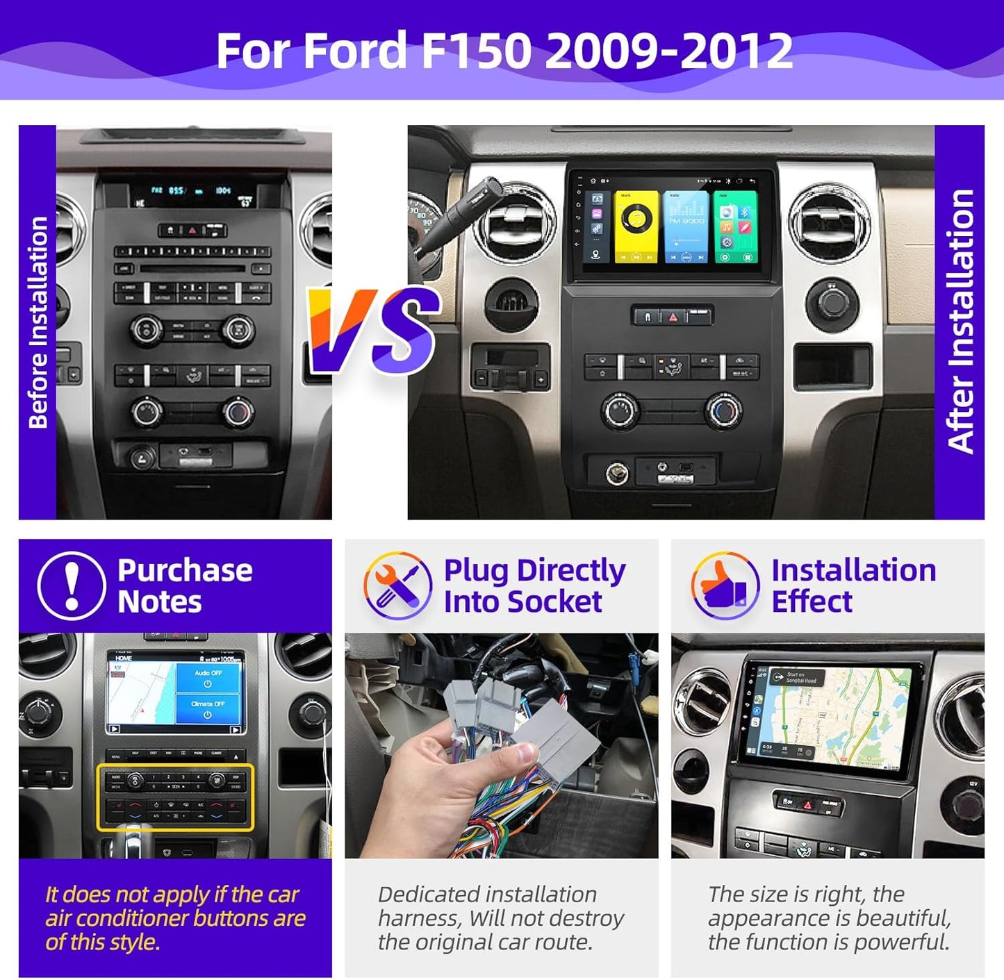 CGOGC Android Car Radio upgrade Compatible with Wireless Carplay Android Auto for Ford F150 2009 2010 2011 2012 8core