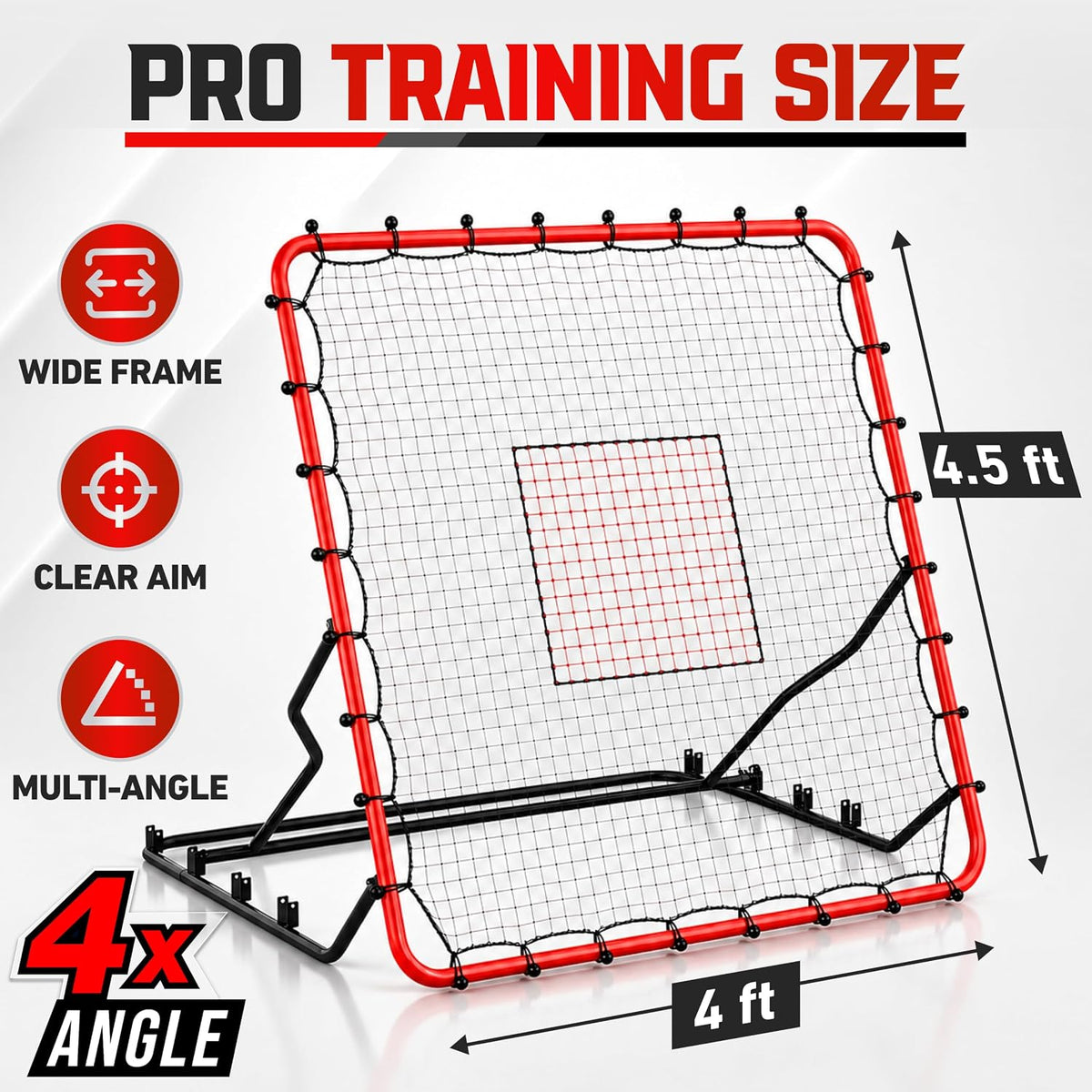Baseball Rebounder Net, 4 x 4.5 ft, 4 Adjustable Angles