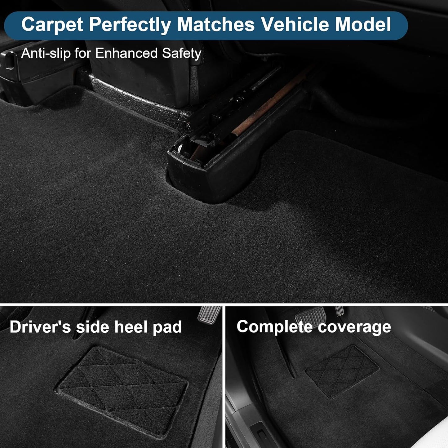 Car Floor Mats for Tesla Model X 6 Seats 2022-2025, 0.63in Ultra-Thick Premium Wool, Black, Noise-Reducing, Moisture-Absorbing and Moisture-Proof, Front & Rear Seat Car Rug 3PCS (Black) Model X 6 Seater-Carbon Black