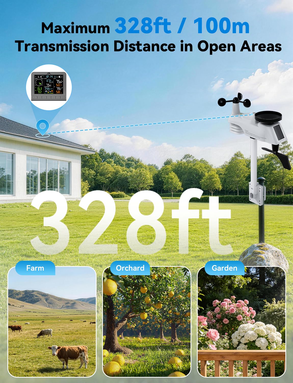 Wireless Weather Station,Featuring a rain Gauge,Wind Speed/Wind Direction, Indoor Temperature/Humidity,barometric Pressure,Alarm Clock, Moon Phase,Weather Forecast, etc. (No WiFi).
