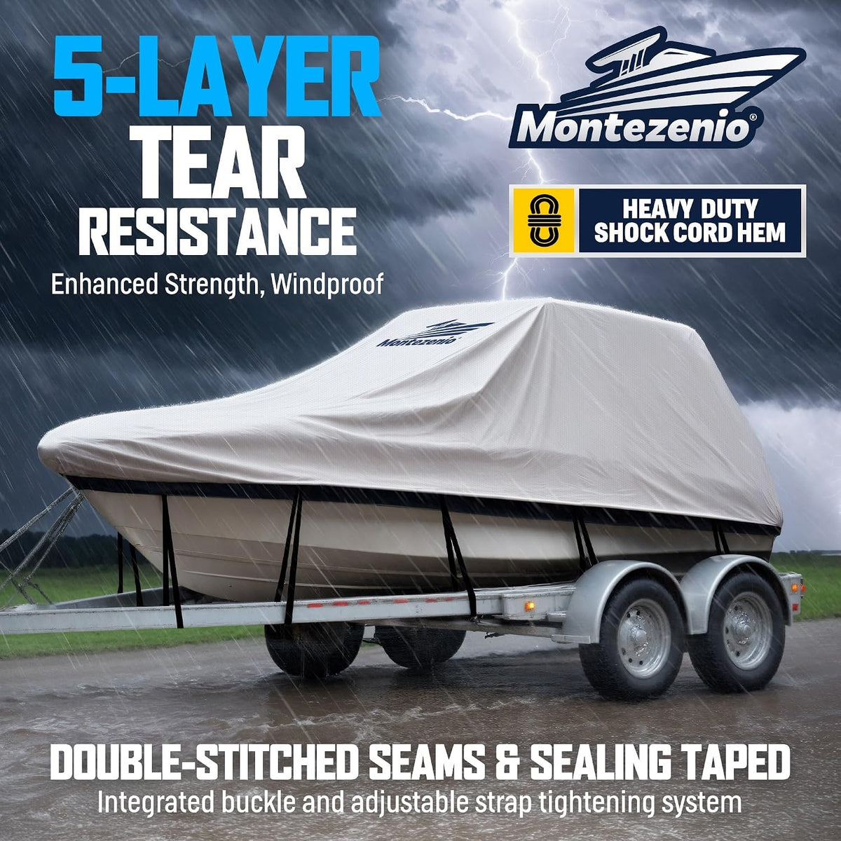 Tsukiko T-Top Boat Cover, 1200D Heavy Duty Marine Grade T Top Boat Covers Fits 22-24ft Long, Waterproof Center Console Boat Cover, Tear-Resistant Boat Storage Cover (16-18 FT)