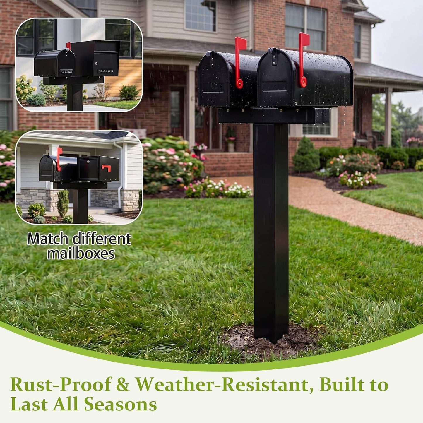 Colingmill Double Mailbox Post for Outside, 43 x 3.9 x 3.9 Inch Galvanized Steel Heavy Duty Post for 2 Mailboxes, Weather-Resistant and Mountable Black Stand for Homes(Mailbox Not Included)