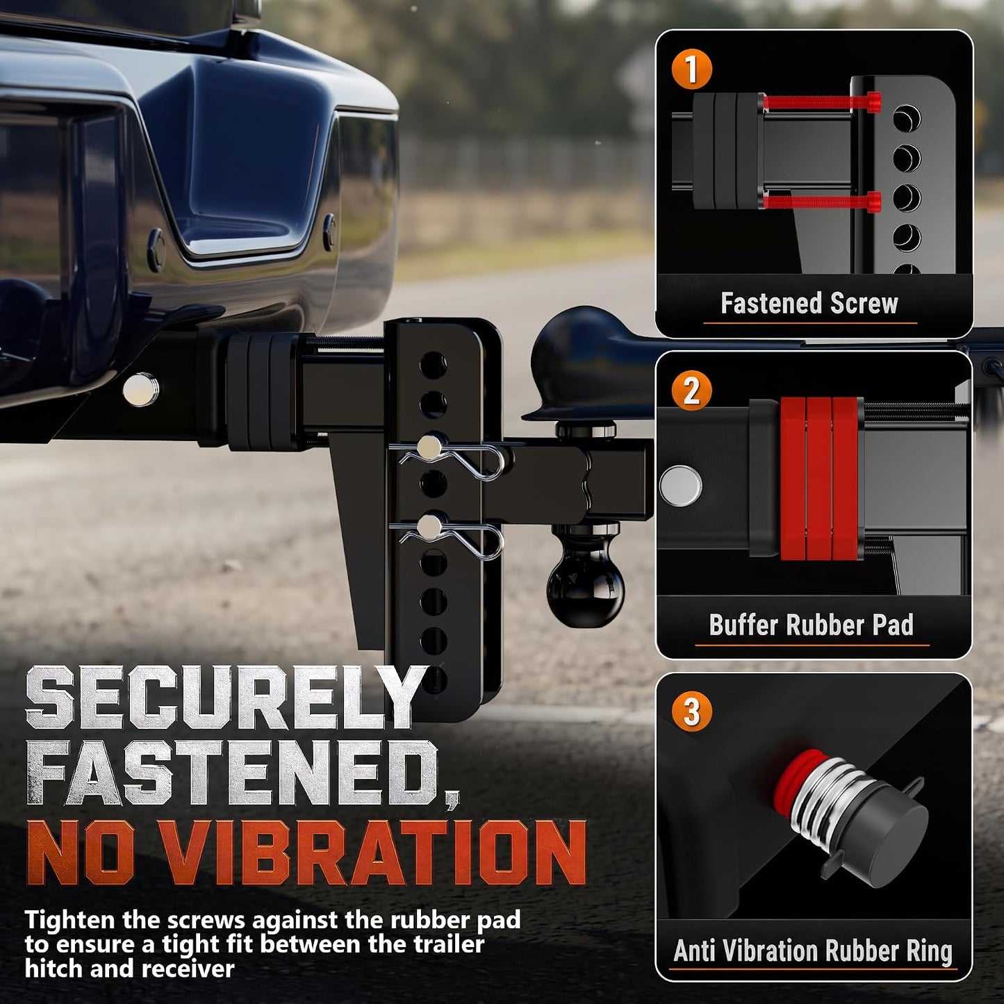 Adjustable Trailer Hitch, Fit 2.5 in Receiver, 22,000 LBS GTW, Heavy Duty Drop Hitch with 2" & 2-5/16" Ball Mounts for Trucks, 6 Inch Drop/Rise, Anti-Theft Pins