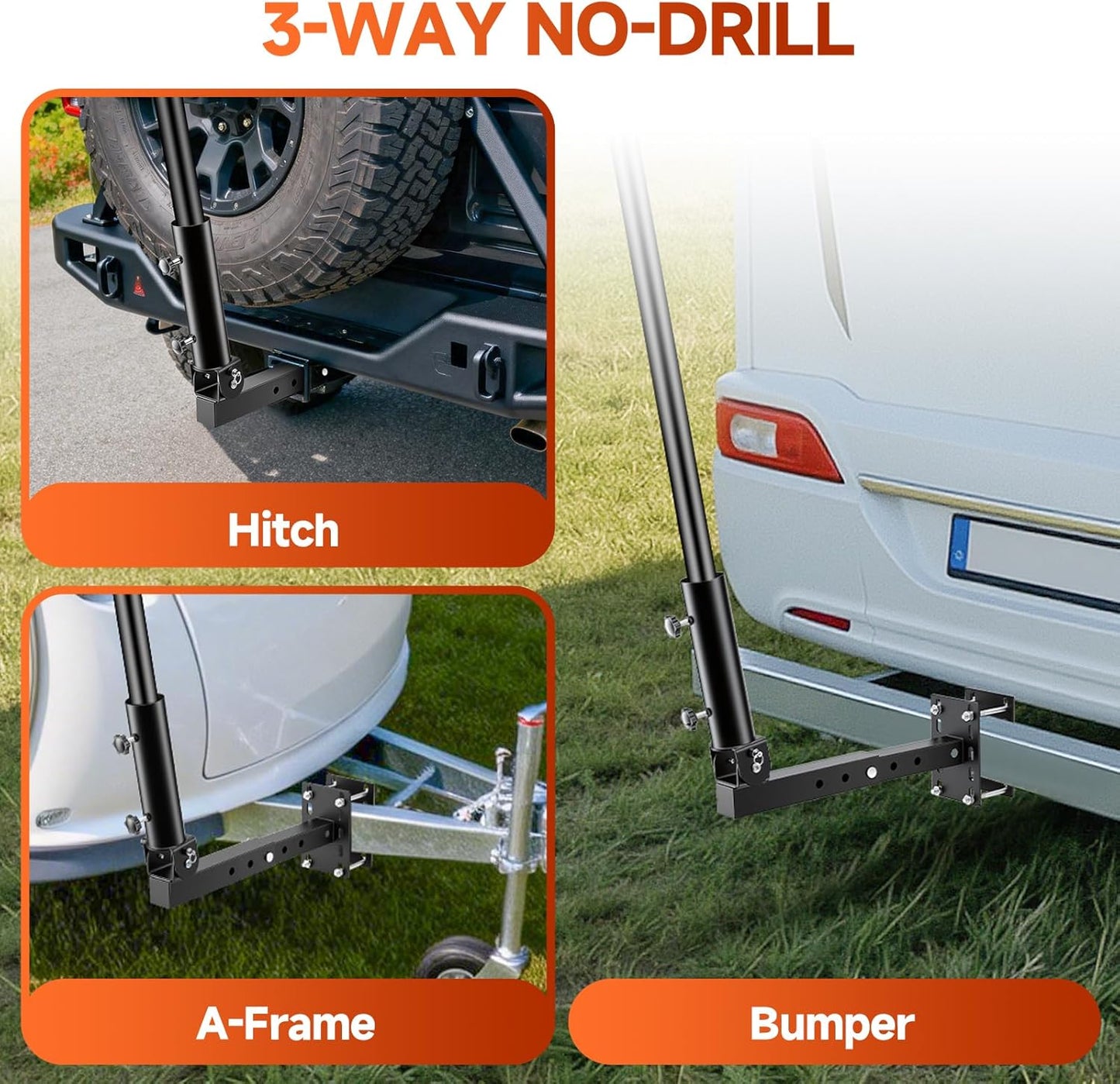 RV Flag Pole Mount, Heavy Duty 180° Adjustable Folding RV Starlink Holder Bracket for 2" Receiver, Trailer Bumper, Hitch, A-Frame, Tongue 5IN1 - Stable Internet & Flag Display for Camping