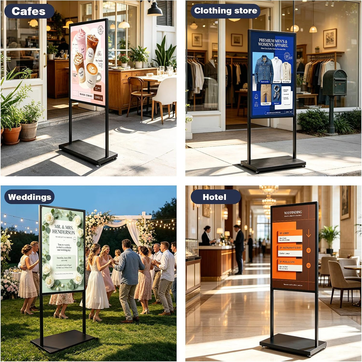 24×36 In Sign Holder Floor Stand, Heavy Duty Slide-In Poster Stand