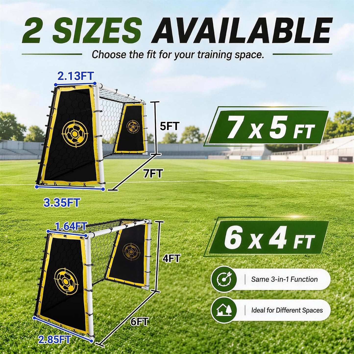 3-in-1 Soccer Goal & Soccer Rebounder, 6x4 ft/7x5 ft Soccer Net | Heavy-duty Steel Frame, 10-Ply Sturdy Net, Practice Shooting, Passing Accuracy & First-Touch Control for All Levels