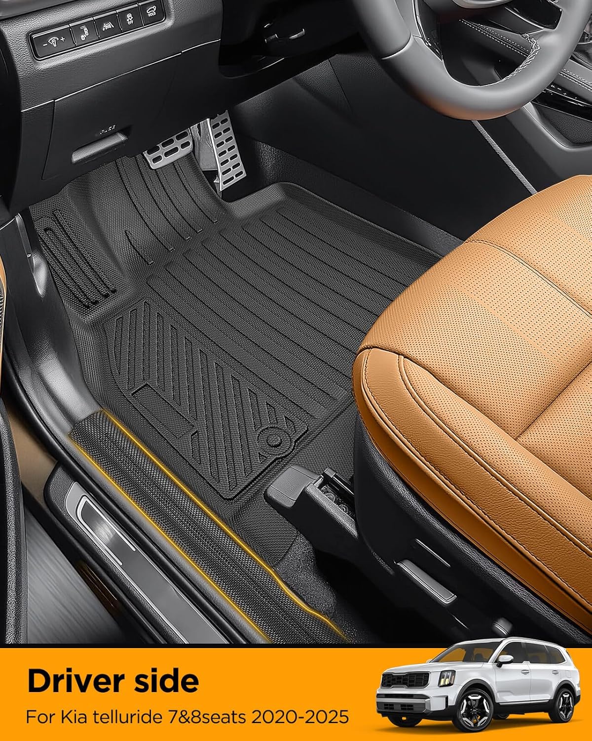 Floor Mats & Backrest & Cargo Liner for Kia Telluride 2020-2025（7&8 Seats,Full Coverage Car Liner Set, All Weather Protector Heavy Duty TPE Automotive Interior Accessories 2024 2023 2022 2021