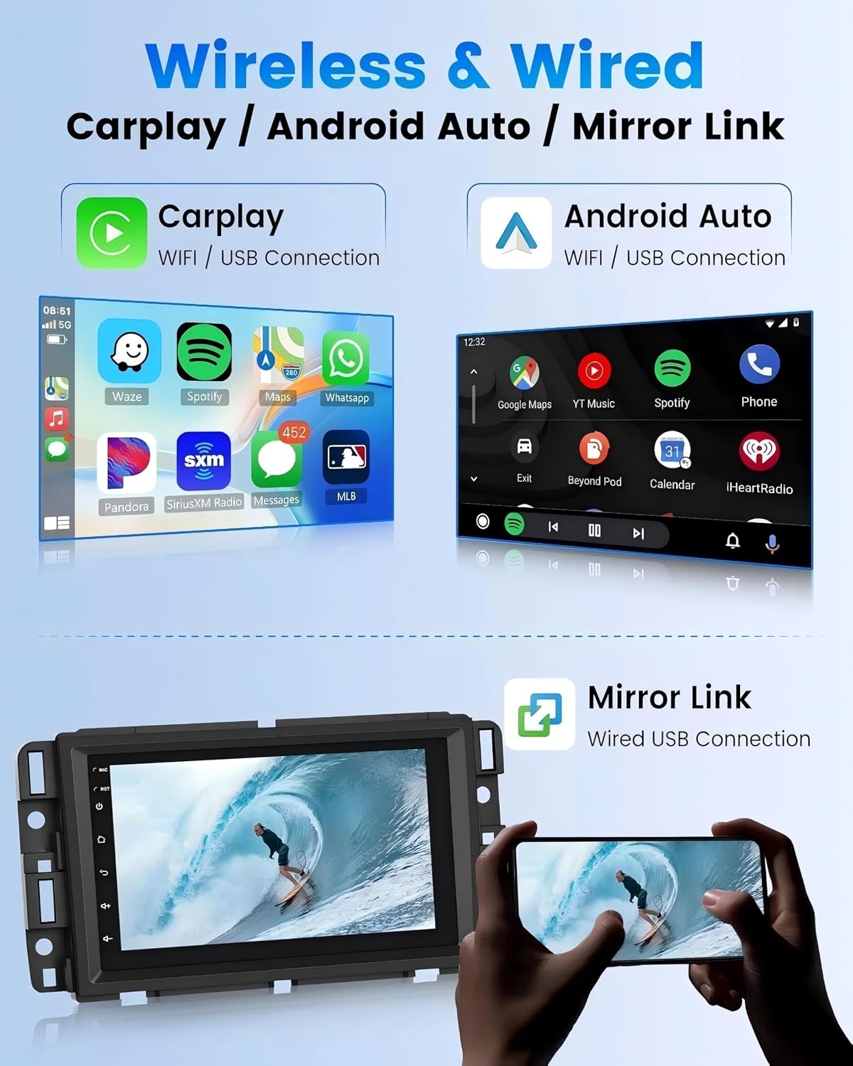 Android 13 Car Radio Stereo for Chevy Chevrolet Impala 2006-2013 Upgrade 7inch IPS Touch Screen Head Unit Wireless CarPlay Android Auto Mirror Link Bluetooth GPS Navi WiFi FM RDS SWC Backup Camera 2+32G One SIze