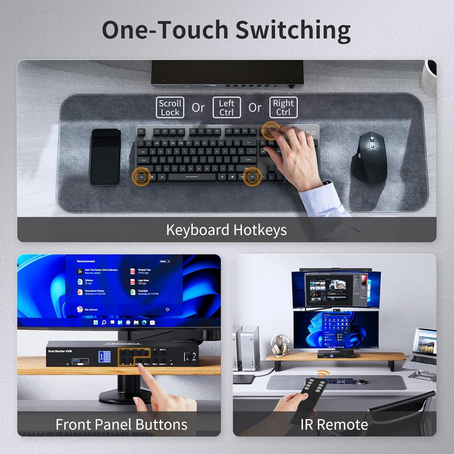 TESmart 4 Port KVM Switch Dual Monitor DisplayPort, 4K@60Hz USB 3.0 KVM Switch 4 Computers 2 Monitors, EDID emulators, Audio Output, Hotkey Switch,