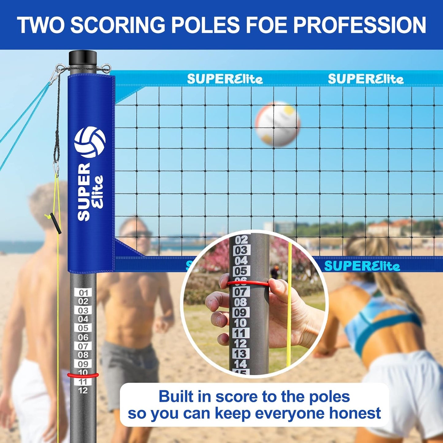 Portable Professional Volleyball Net Set with Aluminum Adjustable Height Poles, Heavy Duty Nets Sets System with Easy-Pulldown Tensioner, 2 Scoring