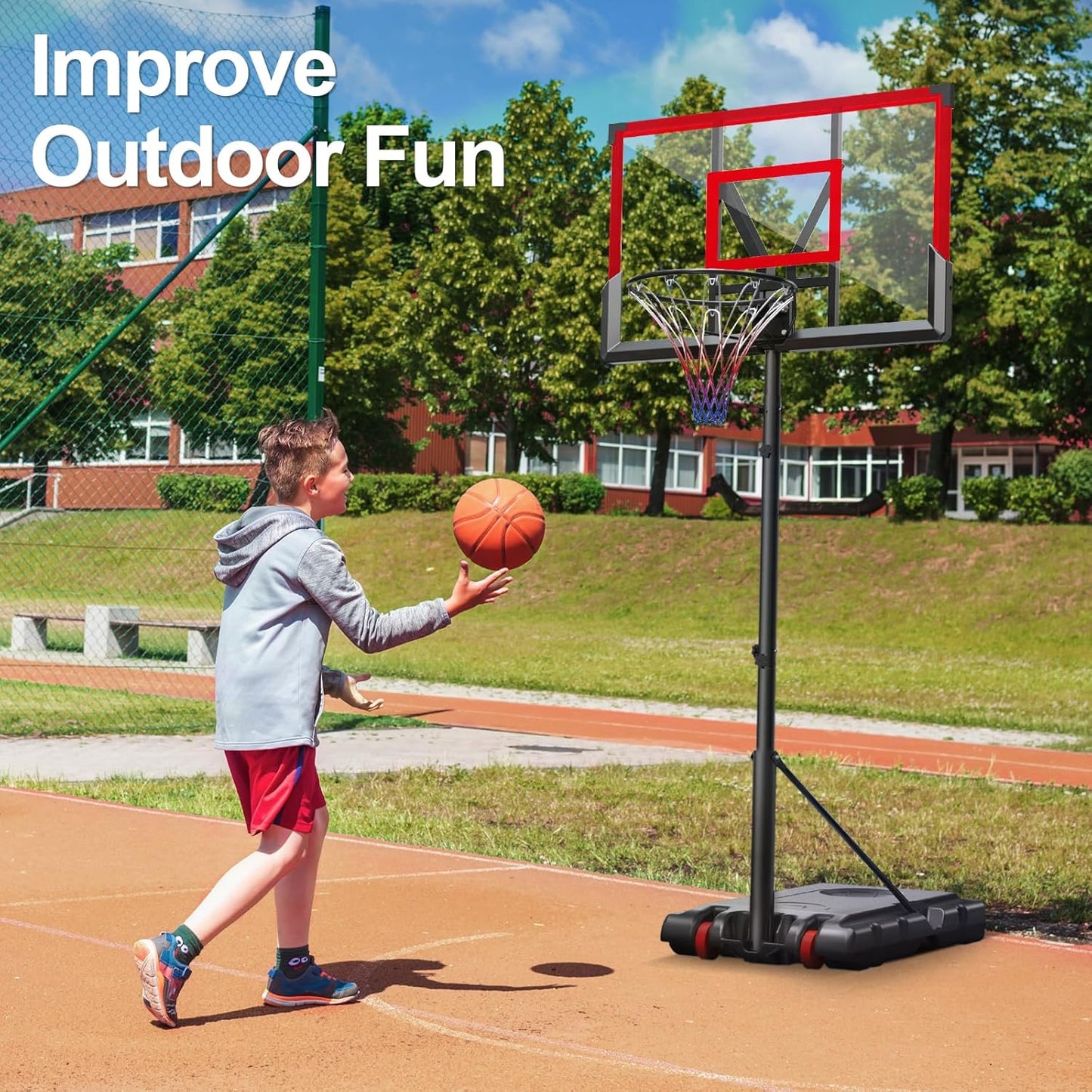 Basketball Hoop Outdoor, 10FT Adjustable Height, Portable Basketball Hoops Goal Court System w/ 45in Shatterproof Backboard for Kids Youth Adults