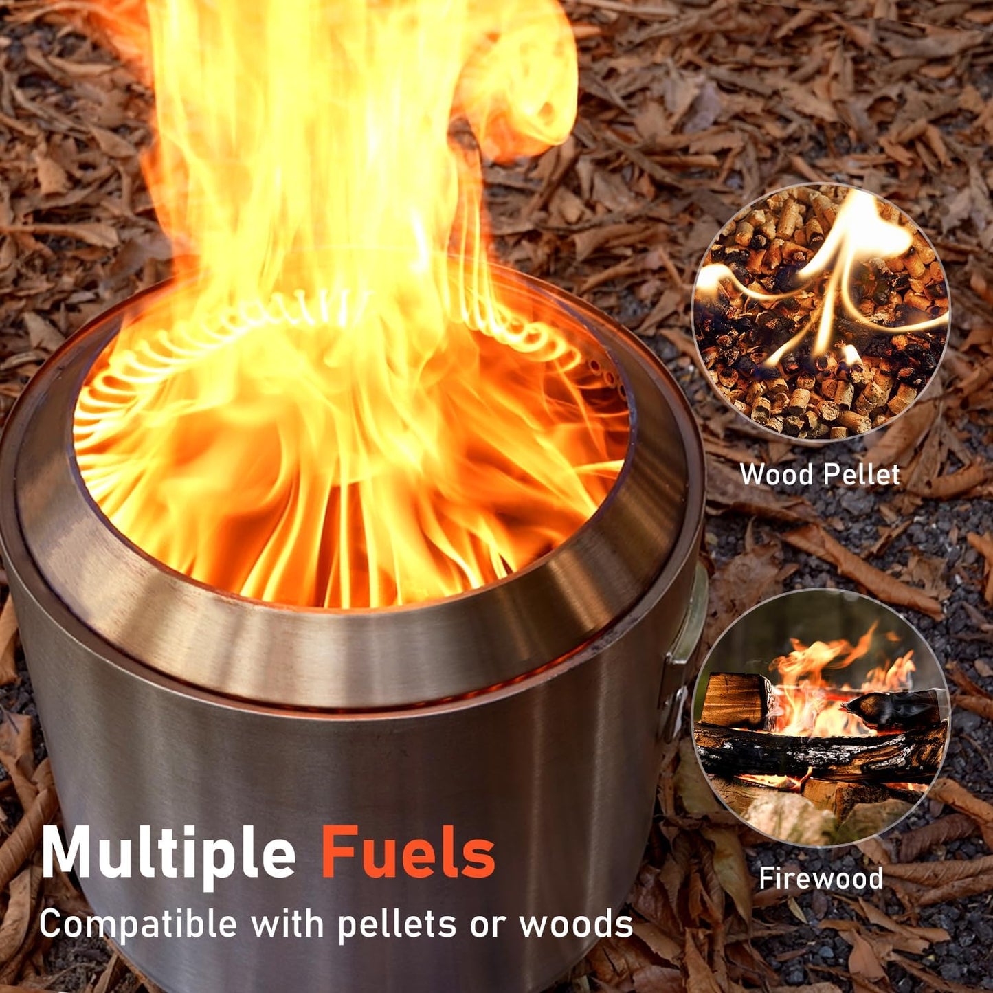 ZCCQ Smokeless Fire Pit, Foldable Feet Portable Outdoor Firepit with Wood Burning,304 Stainless Steel Outdoor Stove with Removable Ash Pan,Ideal for