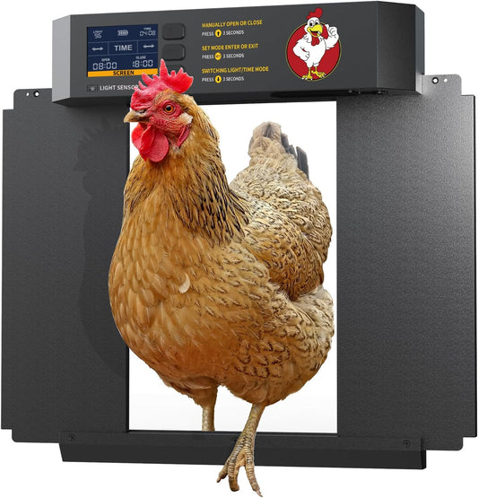 CKAIJHIEG Chicken Coop Door, Automatic Chicken Coop Door Opener, Large LCD Display with Timer & Light Sensor, Anti-Pinch Protection