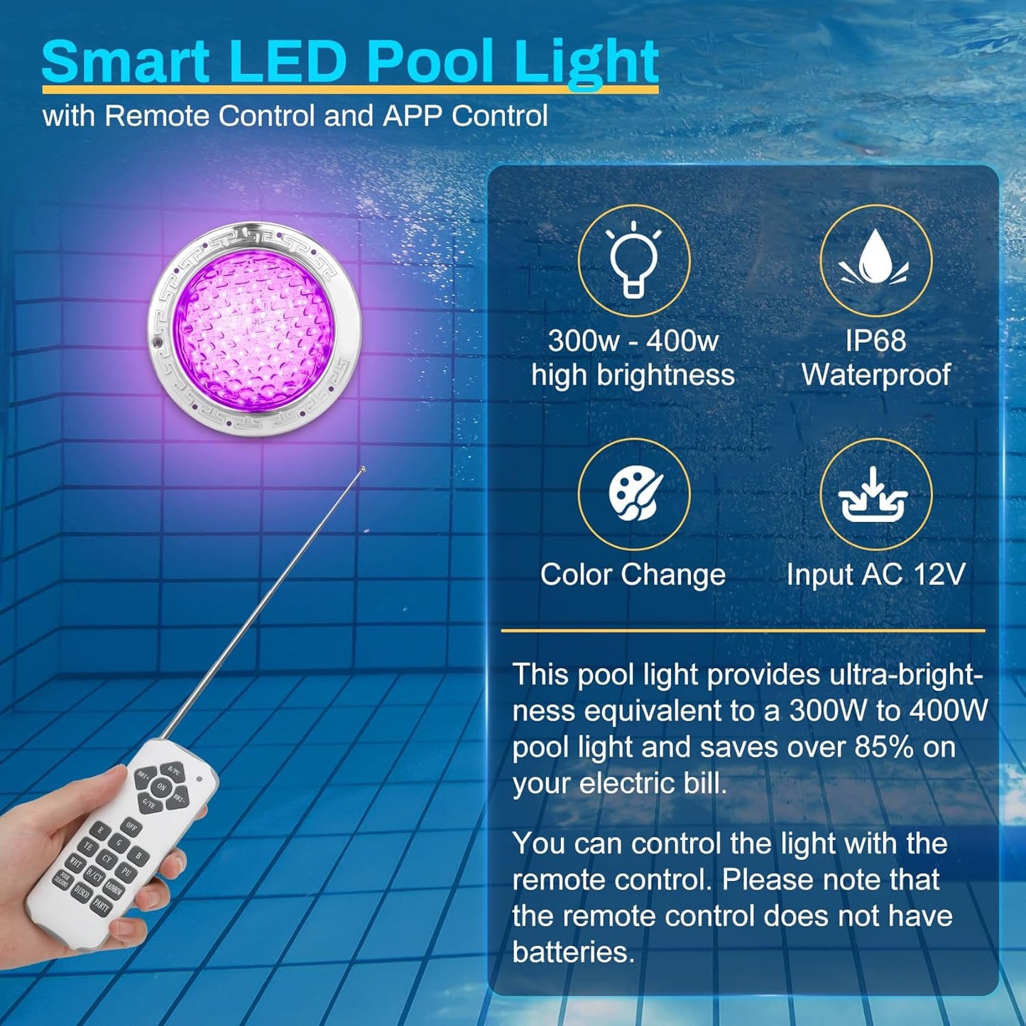 5G 10 Inch AC 12V Pool Light, 10 Inch RGBW led Pool Lights, 12V Pool Light for Inground Pool with 50 Foot Cord for 10 Inch Wet