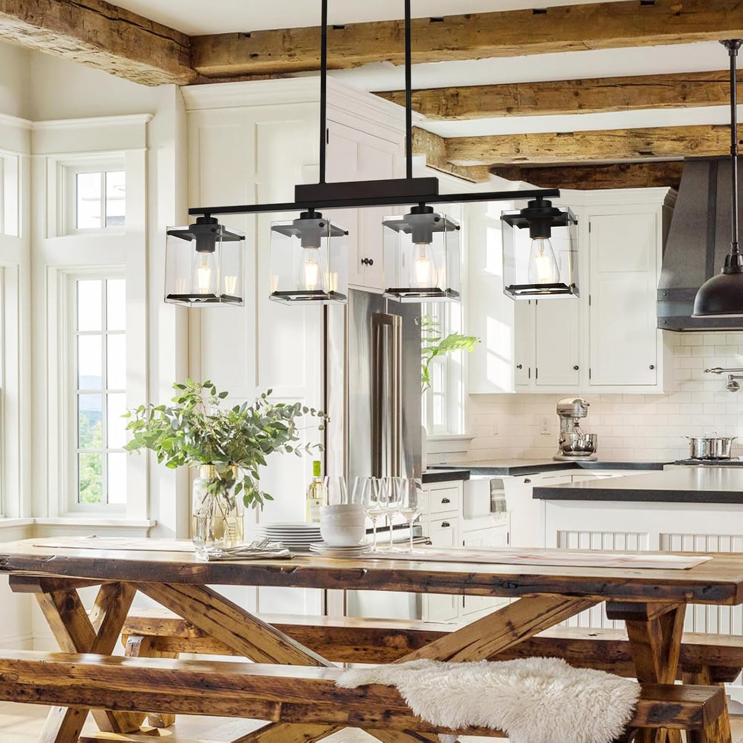 Dining Room Light Fixture/Chandelier Over Table Kitchen Island Lighting Farmhouse Rustic Linear Chandeliers for Dining Room Black Pendant Lights