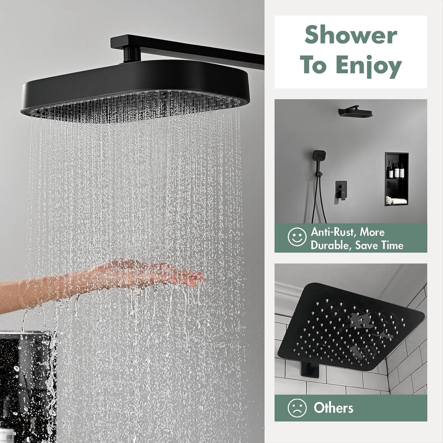 Rainfall Shower System, 12 Inch Shower Faucet Set With Rain Shower Head and Handheld Spray Combo,Luxury Wall Mounted