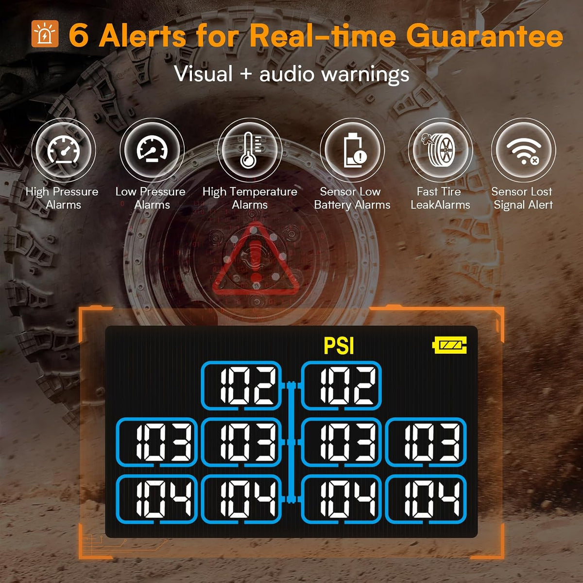 GUTA RV Tire Pressure Monitoring System, 4 Flow-Thru Sensors TPMS, GT30
