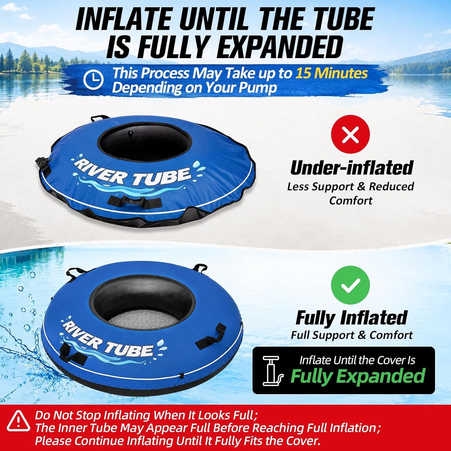 River Tube, 48'' Heavy Duty Rubber River Float Tube with Commercial Grade Inner Tube, Premium Canvas Cover, Removable Cup Holder & Tow Strap, Inflatable Tube for Adults Lake Pool Floating