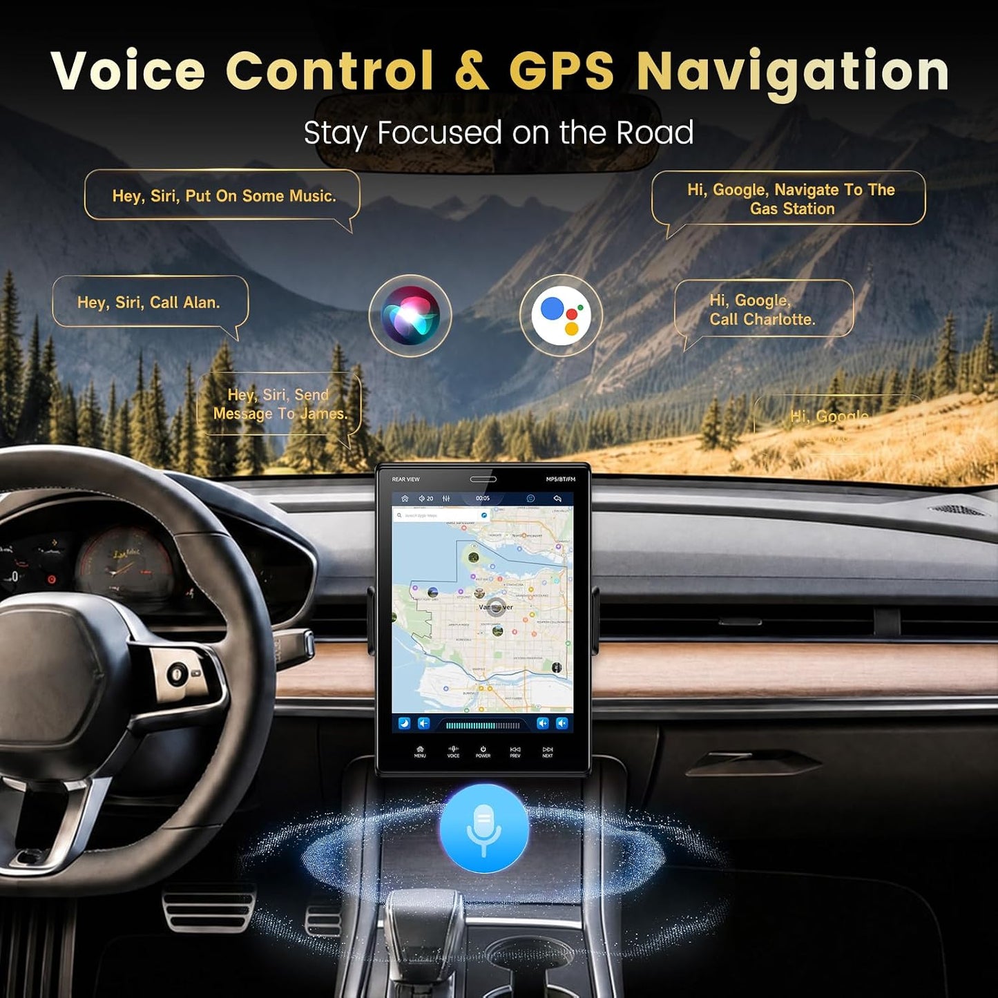 MAHVEC 9.5'' Single Din Car Stereo with Wireless CarPlay Android Auto,HD IPS Adjustable Screen Vertical Radio with Bluetooth, USB, Mirror Link, SWC, Bluetooth, Car Play, FM/AM/RDS Radio, Backup Camera