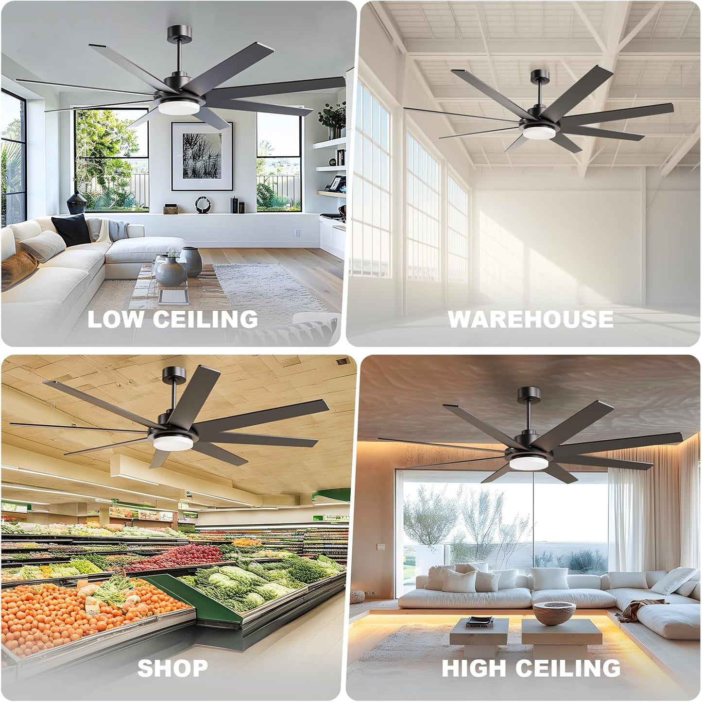 72 inch Large Ceiling Fans with Lights and Remote, Industrial Ceiling Fan Reversible Quiet DC Motor, 6 Speed 3 CCT Dimiable, Modern Ceiling Fan for