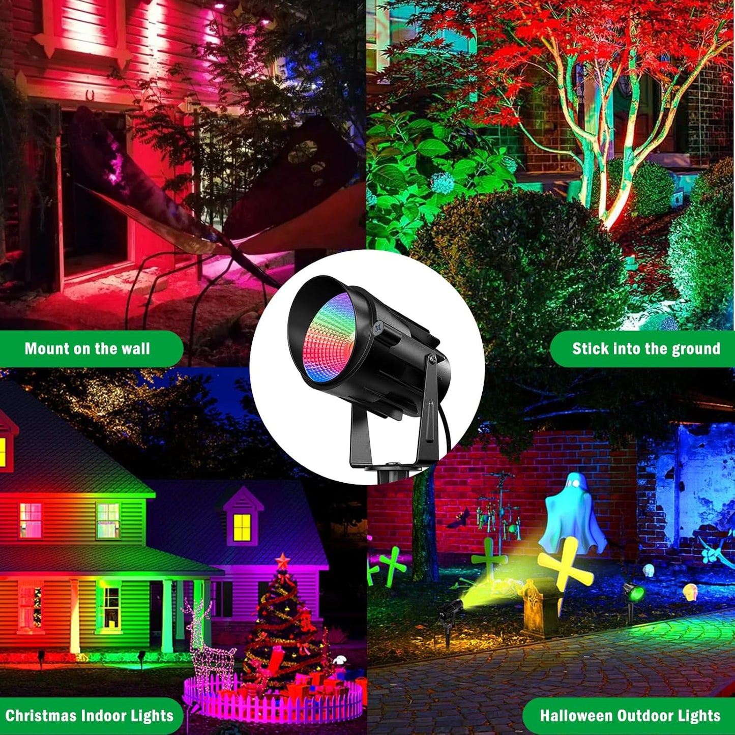 JIAQIYAN RGB Outdoor LED Spotlight Landscape Lighting 12W Color Changing Landscape Lights with Remote Control 120V RGB Waterproof Spot Lights Outdoor