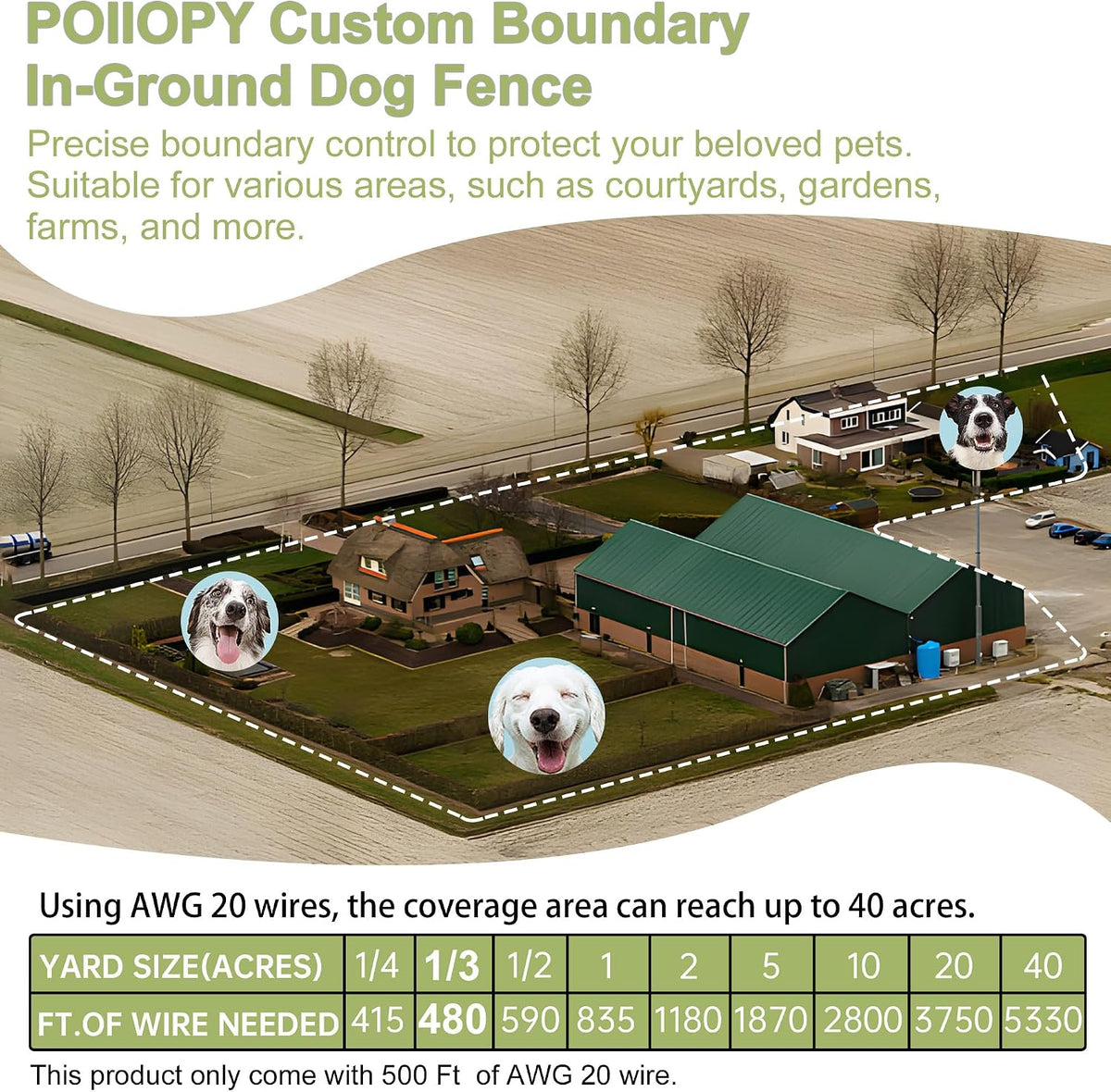 In-Ground Dog Fence, Underground Electric Pet Fence Training Collar System 1 Dog Fence Kit