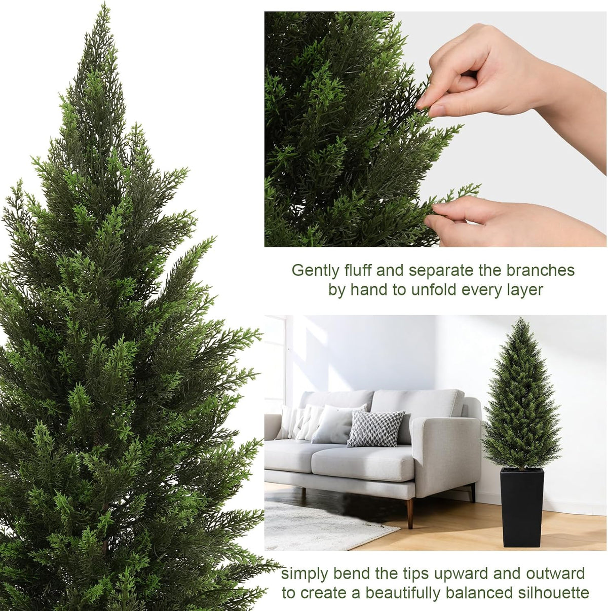 4FT Artificial Cedar Topiary Trees 2 Pack, Realistic Faux Cypress Trees with Square Black Planter Pot, UV Resistant Outdoor Evergreen Plants for Front Porch Patio Garden Landscape Decor Black Square Planter 4ft