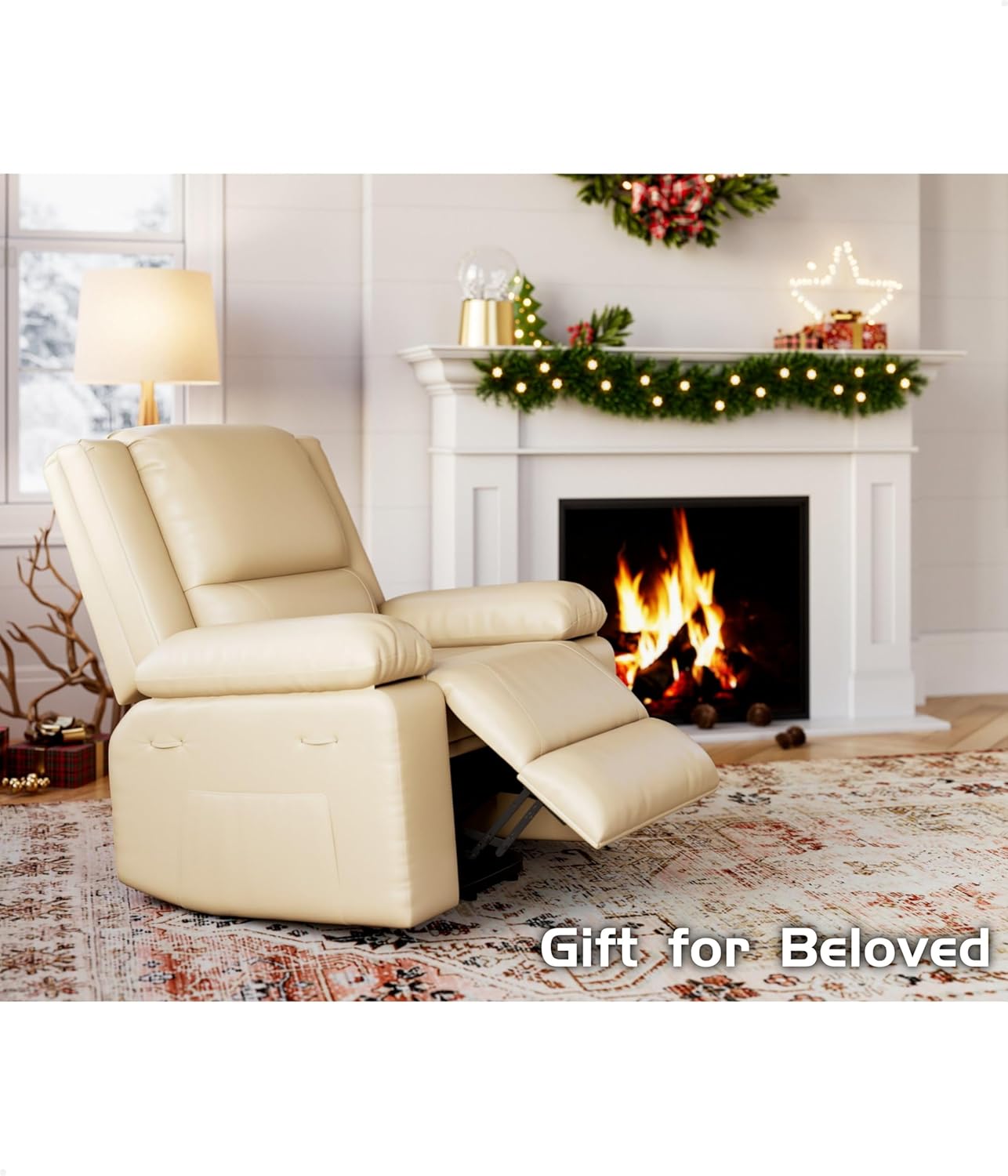 Power Lift Recliner Chair - Heat and Massage, Adjustable Back and Legs, PU Leather Electric Lift Chair