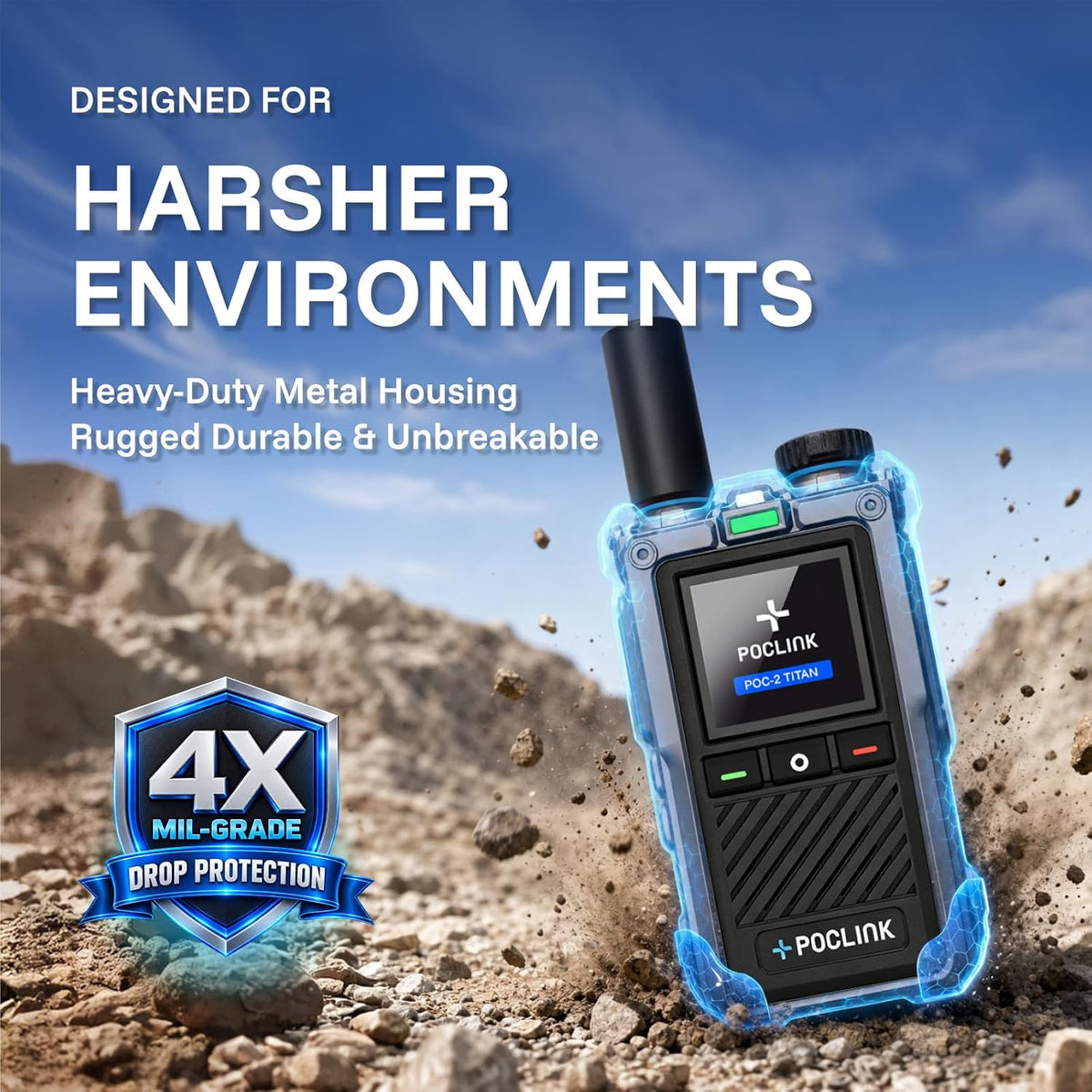 Lifetime Free Global Walkie Talkies Long Range Two Way Raios, Rugged & Shockproof POC Radios with Noise Reduction, Poclink POC-2 Titan-(2 Pack) Unlimited Range PTT 4G LTE Radios for Family, Logistics 2Pack