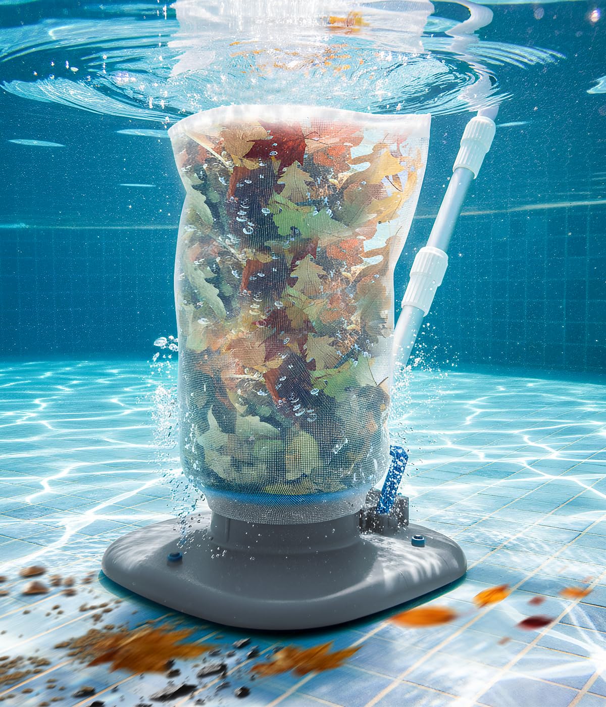 Pool Leaf Vacuum with Telescopic Pole, Rechargeable Cordless Pool Skimmer for Inground & Above Ground Pools with 83GPM Powerful Suction & 6.6Gal Leaf Catcher Bag for Heavy Debris Areas