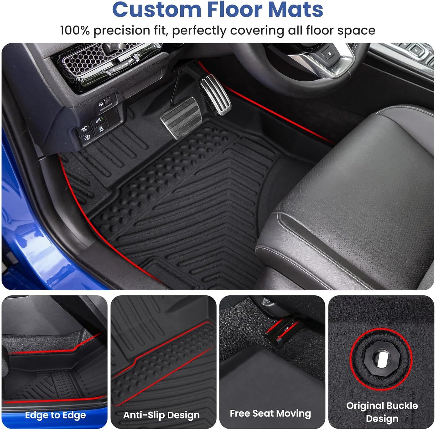 Floor Mats for Honda Civic 2022-2026 Sedan Hatchback Si | Include Sport, Not for Hybrid, with & w/o USB Port | 1st & 2nd Row, All Weather TPE Floor Mats for Acura Integra 23-25