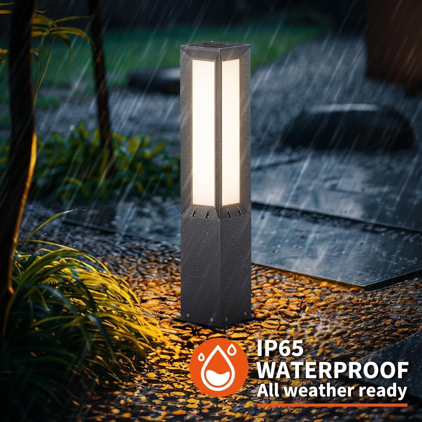 Solar Modern Pathway Light, 32' Solar Bollard Light Outdoor IP65 Waterproof Lawn Floor Lamp 3000K Luxury Aluminum Landscape Path Light