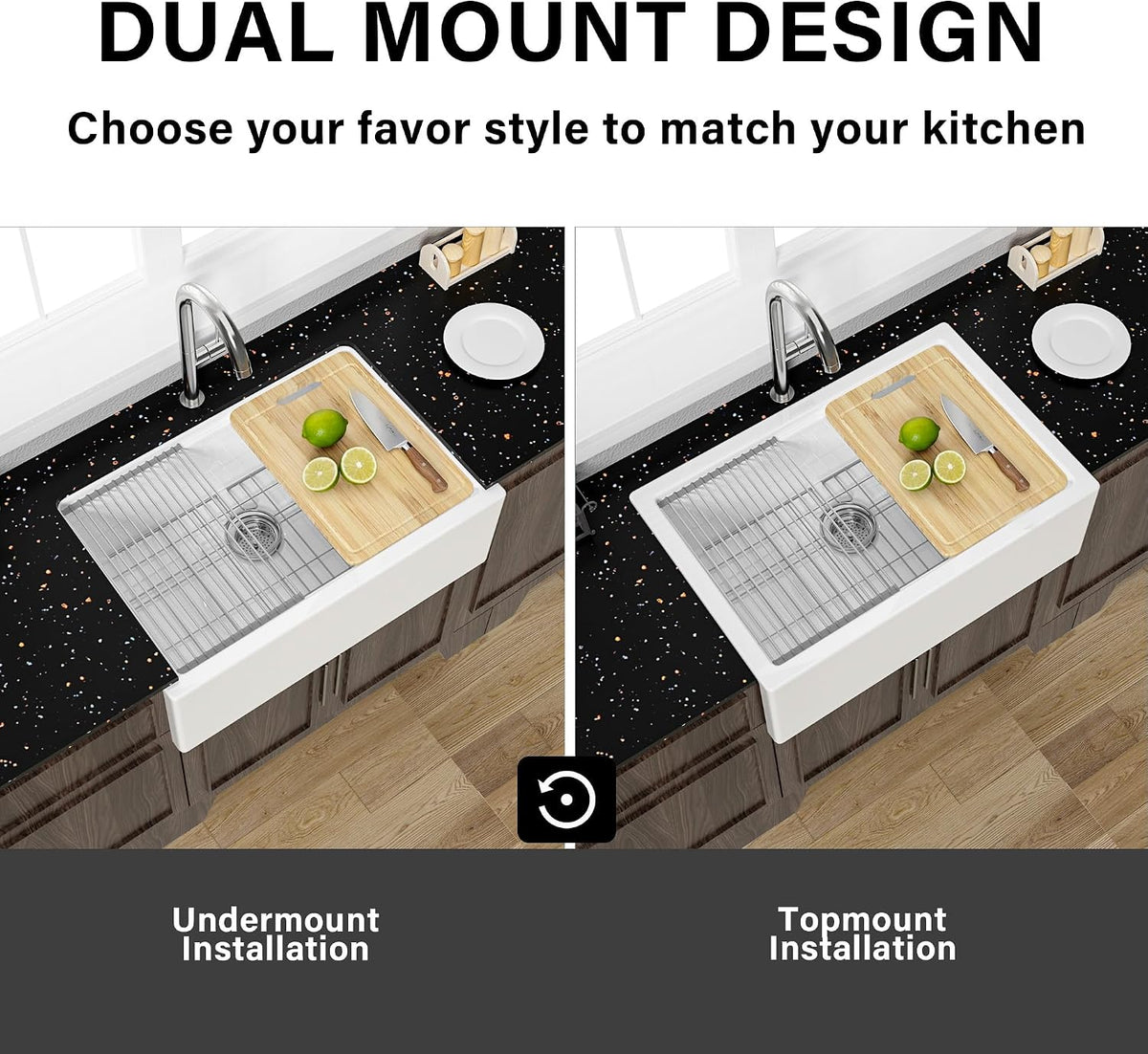 Miuara 30 x 20 Inch Self Trimming Farmhouse Workstation Kitchen Sink White Glossy White 30"x20"x10"