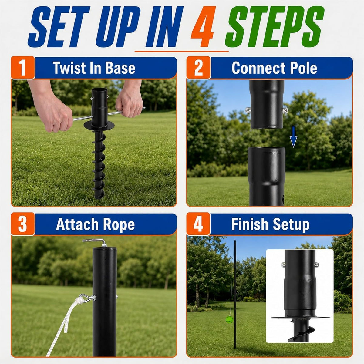 Tetherball Set, 2 Balls Included, Adjustable Pole 12 FT