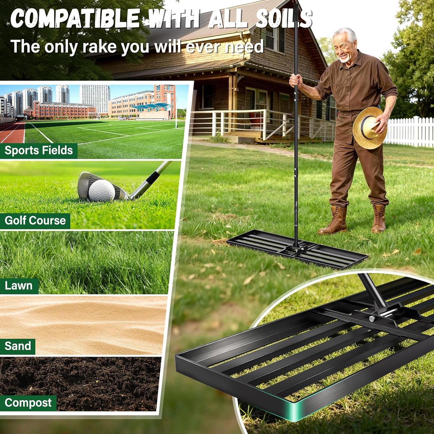 Lawn Leveling Rake 36X12 inch,Lawn Leveler with 78" Long Handle,Heavy Duty Ground Leveler for Yard,Sand,Dirt,Golf and Farm,Effort Saving Lawn Leveling Tool,Landscape Leveling Rake 36x12in