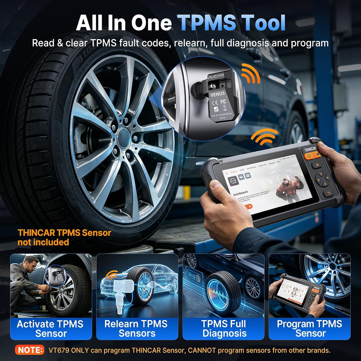 THINKCAR VT679 2-in-1 Bidirectional OBD2 Scanner & TPMS Relearn/Scan Tool