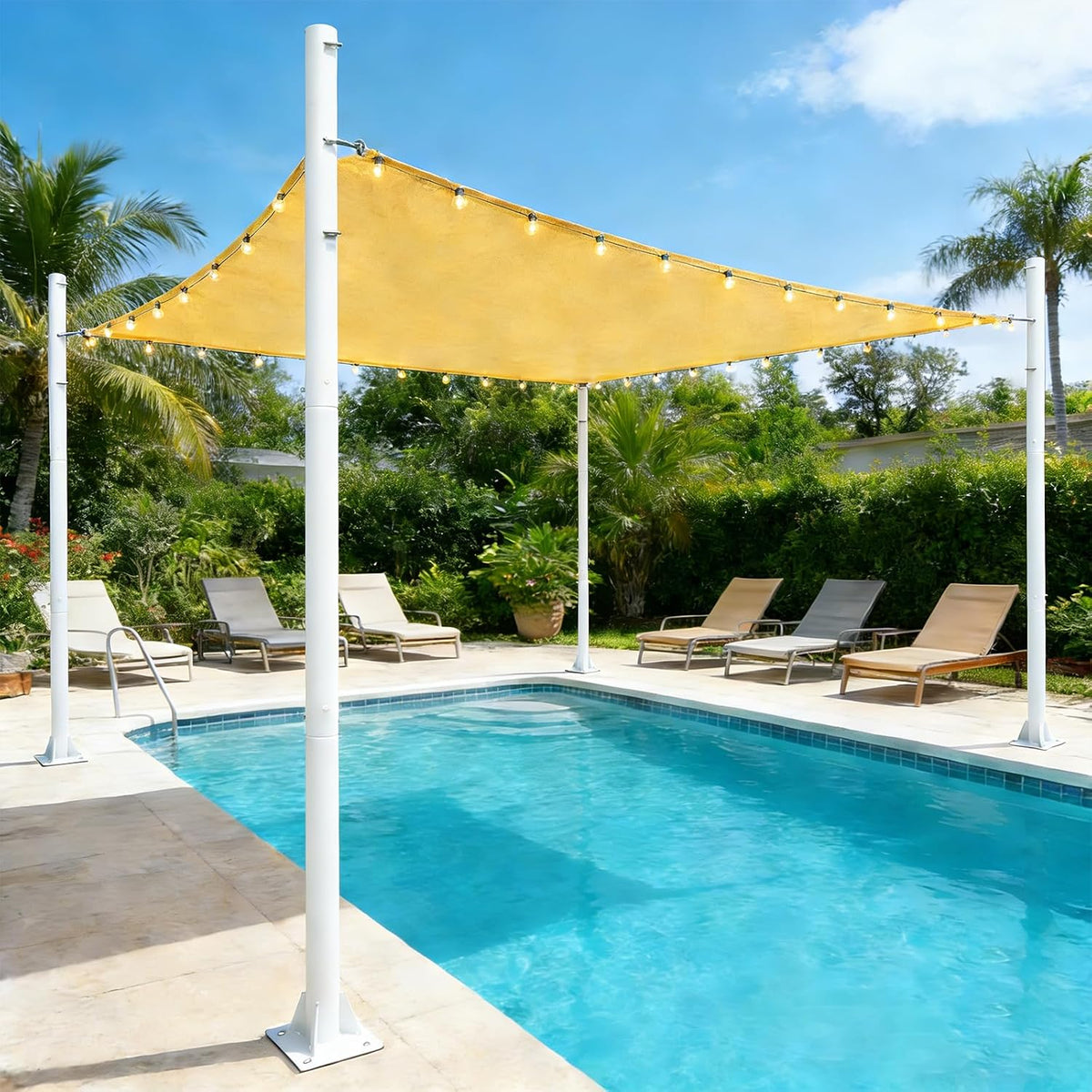 Shade Sail Poles kit, 11Ft Sun Shade Sail Poles Support Awning Canopy, Outdoor String Light Pole Post Heavy Duty Steel Post Suitable for Garden/Yard/Pool/Patio(Heavy Duty 2.4" White 1x11Ft Poles)