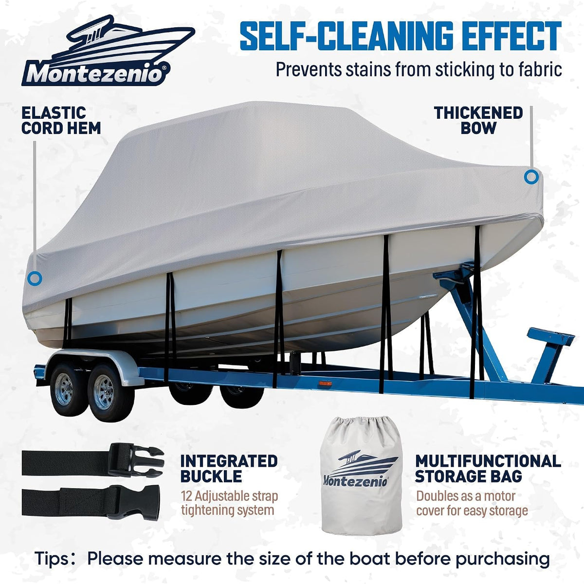 Tsukiko T-Top Boat Cover, 1200D Heavy Duty Marine Grade T Top Boat Covers Fits 22-24ft Long, Waterproof Center Console Boat Cover, Tear-Resistant Boat Storage Cover (16-18 FT)
