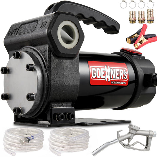 12V Diesel Fuel Transfer Pump Kit - 15 GPM High Flow Self-Priming Pump with Manual Nozzle, Heavy Duty for Farm, Ranch, Tractor, Combine, Skid Steer & Storage Tanks